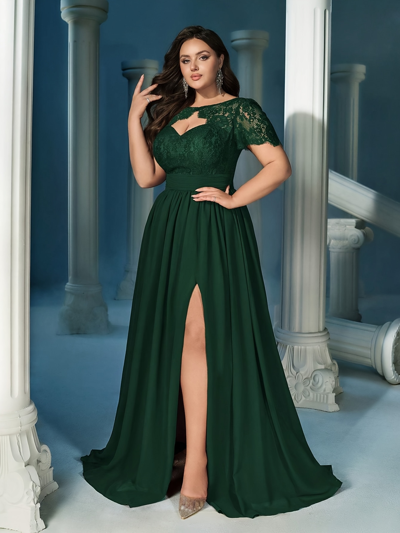 princess polly baby blue dress B183017 Long Jewel Neckline Lace & Poly Chiffon Bridesmaid Dress main image 0