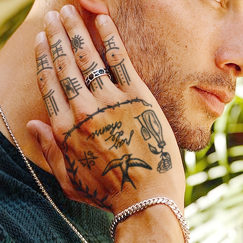 vintage hieroglyphic herbal tattoo hand neck tattoo for men and