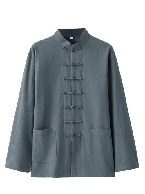 nese style mens tang suit casual loose long sleeve pure cotton shirt tai fu outfit spring autumn top shirt nese clothing nese size please check the size guide