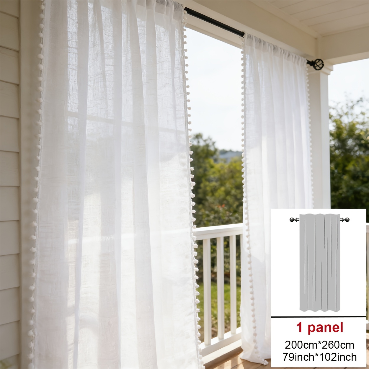 TEMU 1 Panel Bohemio - Cortinas Transparentes Blancas Tejidas, Modernas y Fáciles de Instalar, Semi-Oscurecidas con Bolsillo para Barra, Adecuadas
