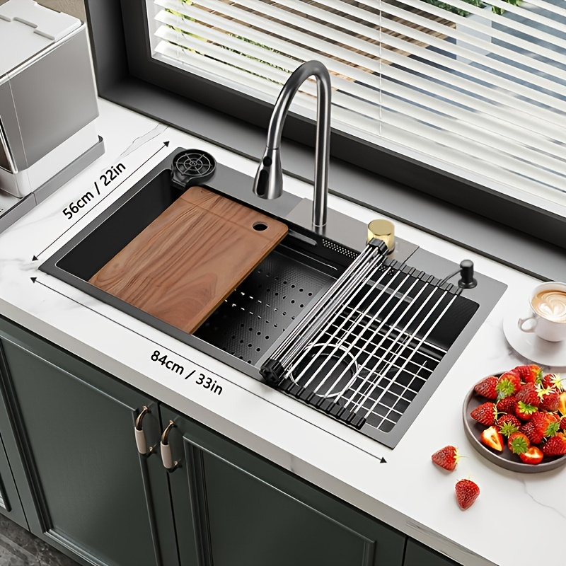 Handcrafted 16-gauge Stainless Steel Deep Single Bowl Undermount Kitchen Sink, 33 Inches X 22 Inches X 9 Inches