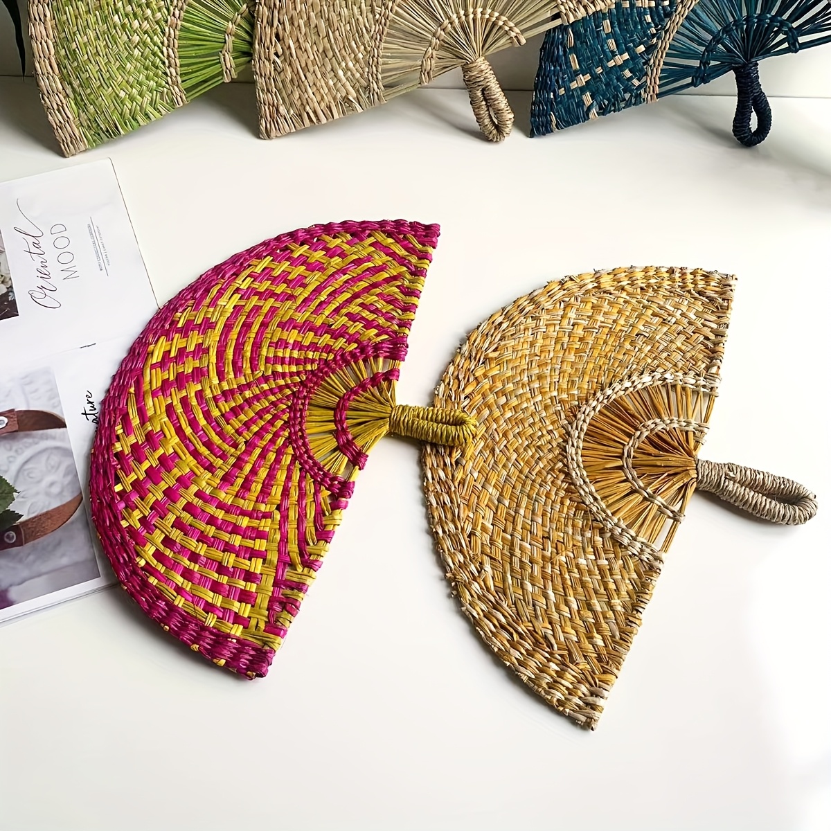 [Art Deco Hand Fan] Decorative Art Deco Style Fabric Hand Fan | Portable Half-Sided Traditional Design Woven Fabric Fan for Home, Office, and Gifts - Ideal for Christmas, Halloween, Easter, Thanksgiving, and Hanukkah Celebrations, Hanukkah Decor