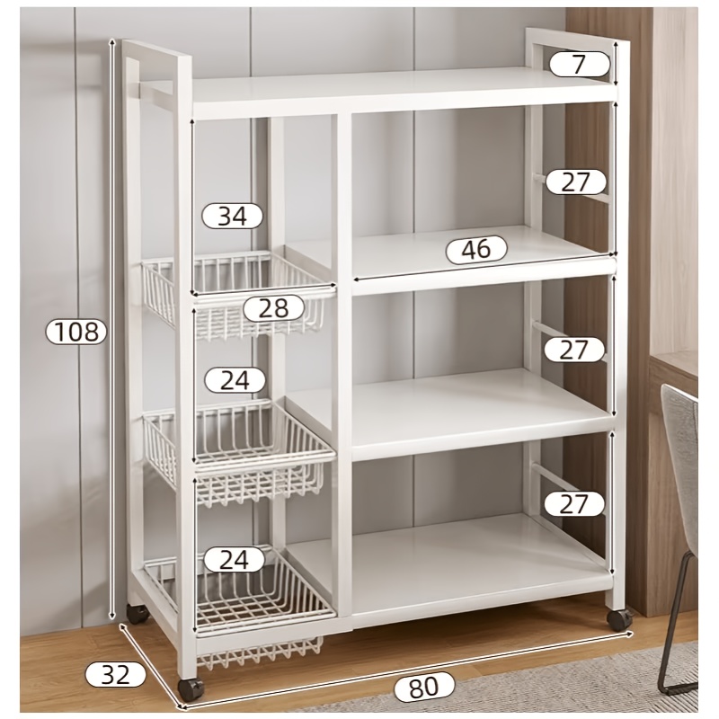 TEMU 4 Tier Heavy Duty Fruit Rack Kitchen Basket For Kitchen Removable Basket With Wheels, Kitchen Storage Cart Fruit Vegetable Organiser Shelf For