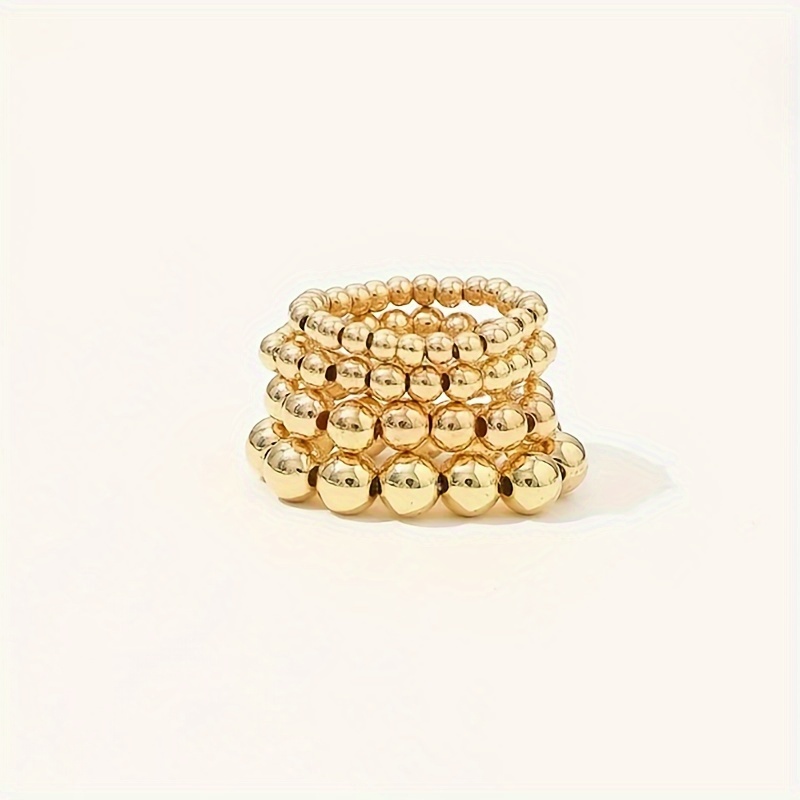 4pcs Golden Bead Elastic Ring Set Women's Minimalist Jewelry
