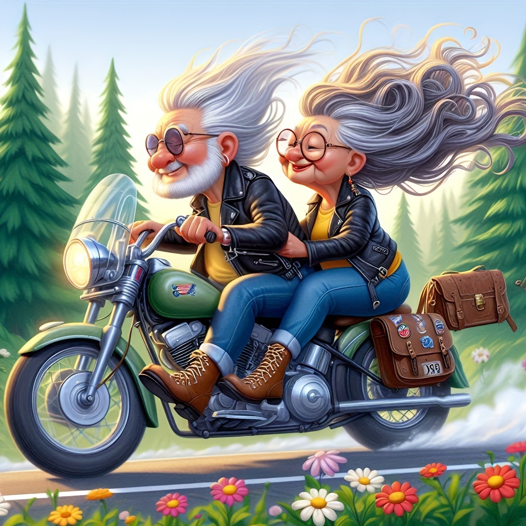 

Grandparents On Motorcycle 5d Diy Diamond Painting Kit, Round Diamonds Art, Large Size Canvas Wall Decor For Bedroom, Living Room, Bathroom 50x50cm