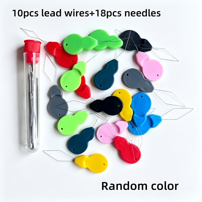 TEMU 28pcs Sewing Needle Threader Combo With Storage Tube - 10 Random Color Threaders And 18pcs Needles, Portable Threading Aid For Cross Stitch,