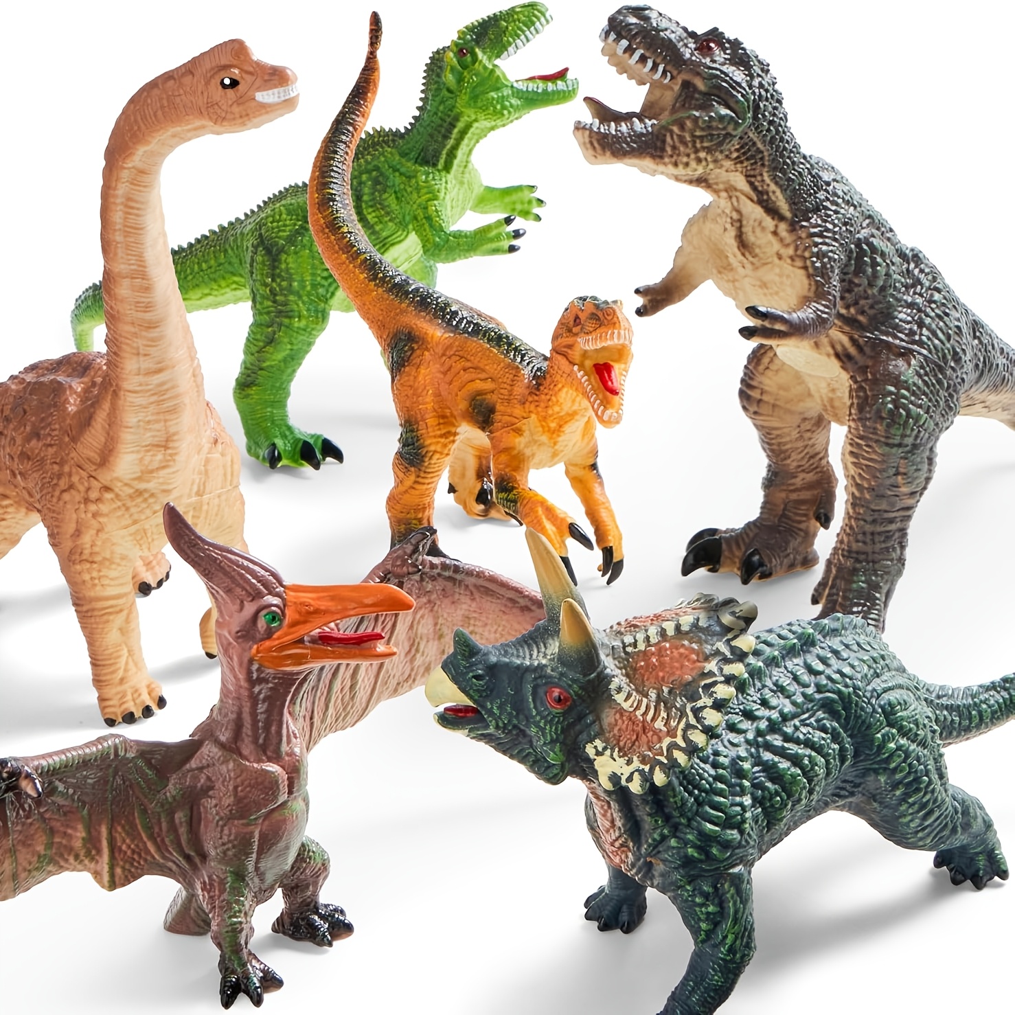 TEMU 6pcs Large Dinosaur Figures With Educational Book, Dinosaur Toys For Toddlers 1+years Old, Realistic Dinosaur Playset For Kids, Perfect Gift For