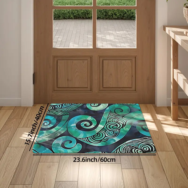 TEMU 1pc New Zealand Maori Paua Koru Symbol - Non-slip Soft Flannel Floor Mat Suitable For Entrance, Living Room, Kitchen, Bathroom - Maori Tribal