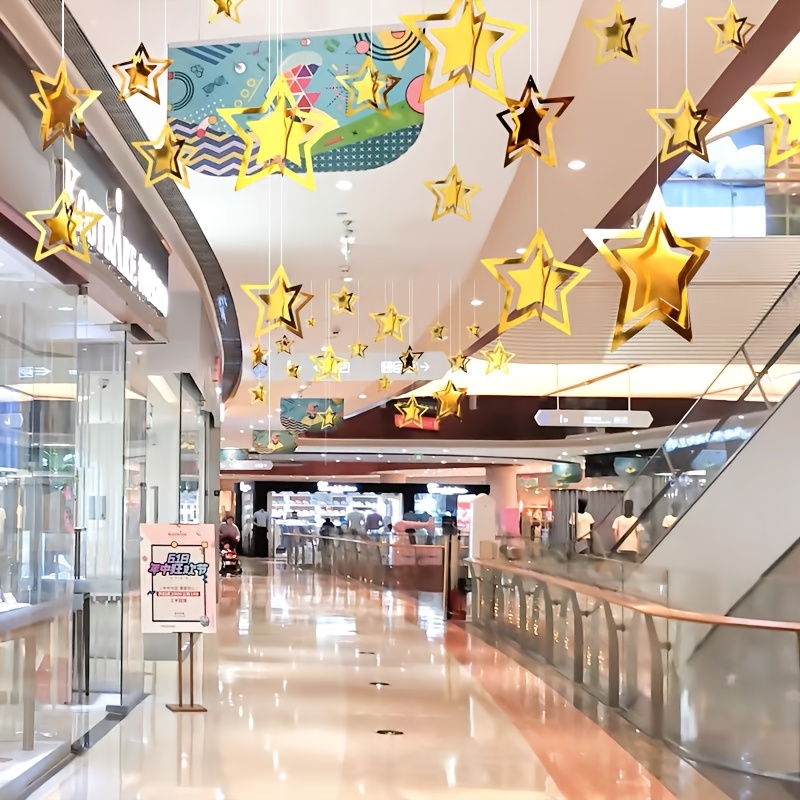 GEBETTER 4x2m Guirnaldas Navidad Estrellas 3D Octagonales Colgantes Color Oro Doble Cara Decoración Navideña Adornos Casa Fiesta Cumpleaños Baby