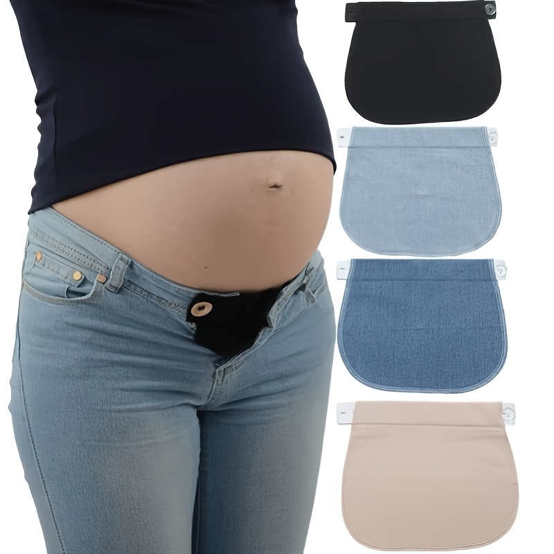 Image of 4pcs Set 7.7-inch Long Maternity Belt Extender, Adjustable Elastic Waistband Expander , Comfortable Waistband Extension Strap For Plus Size Maternity Pants, Unisex Flexible Waist Adjuster