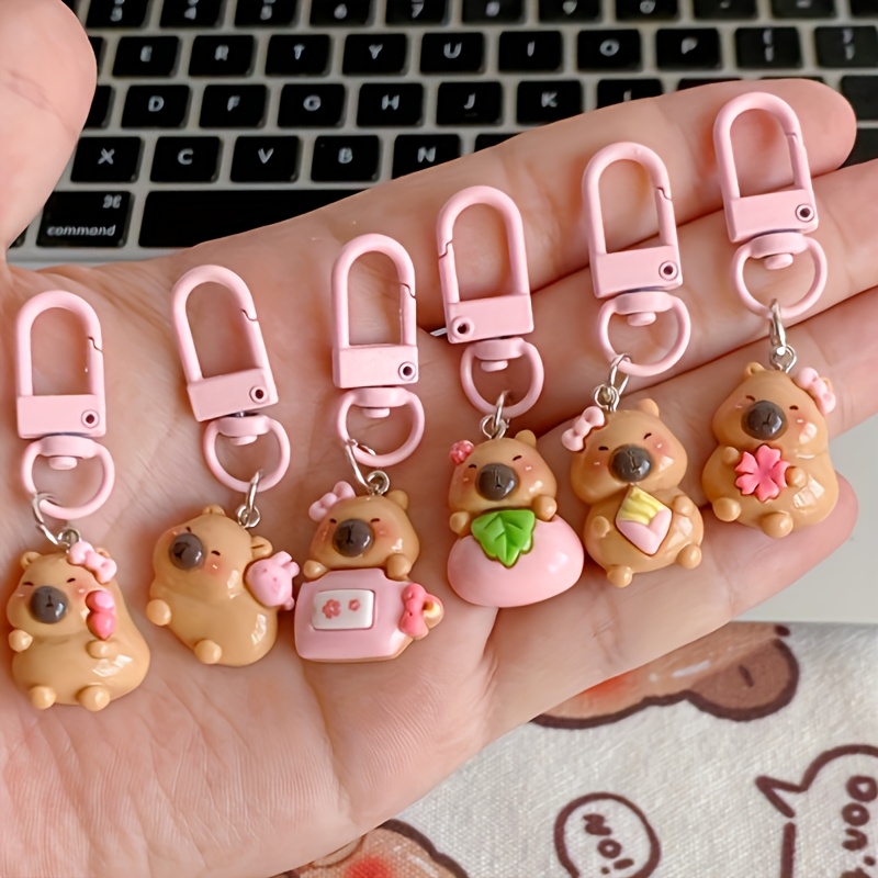 TEMU 6pcs Cartoon Pink Series Capybara Keychain, Best Friend Keychain, Wallet, Backpack, Mobile Phone, Headphone Accessories, Car Key Pendant, Holiday Party Creative Small Gift