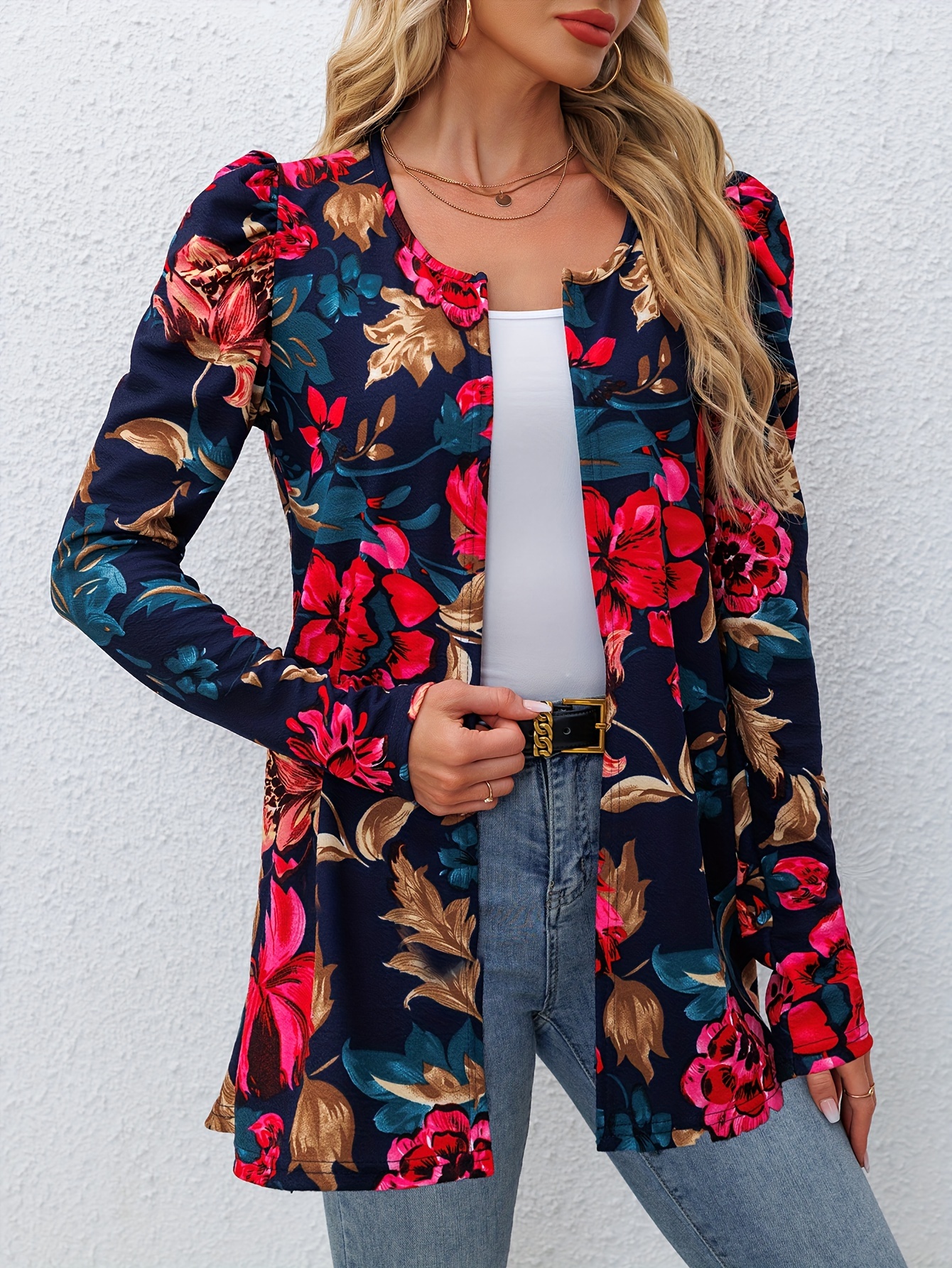Women's Leopard Print Lightweight Jacket - Elegant Loose Fit Mid-Length Open Front Coat with Long Sleeves, Machine Washable Spring Summer Fall Casual Outerwear, Leopard Print Jacket, Seasonal Fashion, Buckle Belt Accent, No Button Closure