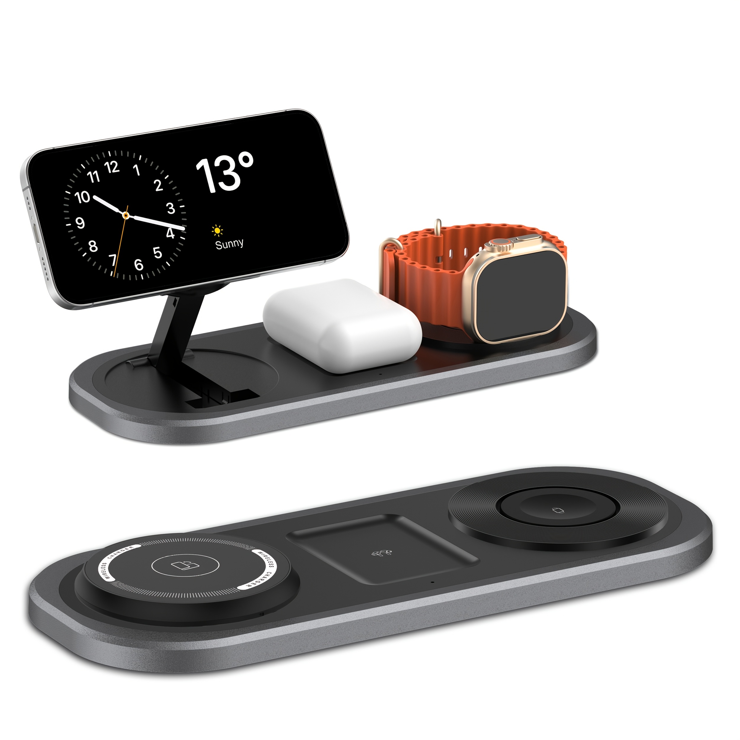 TEMU Cargador sin varillas rápido de 15W para iPhone, estación de carga plegable para iPhone 17/16/15/14/13/12/Pro Max/Pro/Mini/Plus, para iWatch