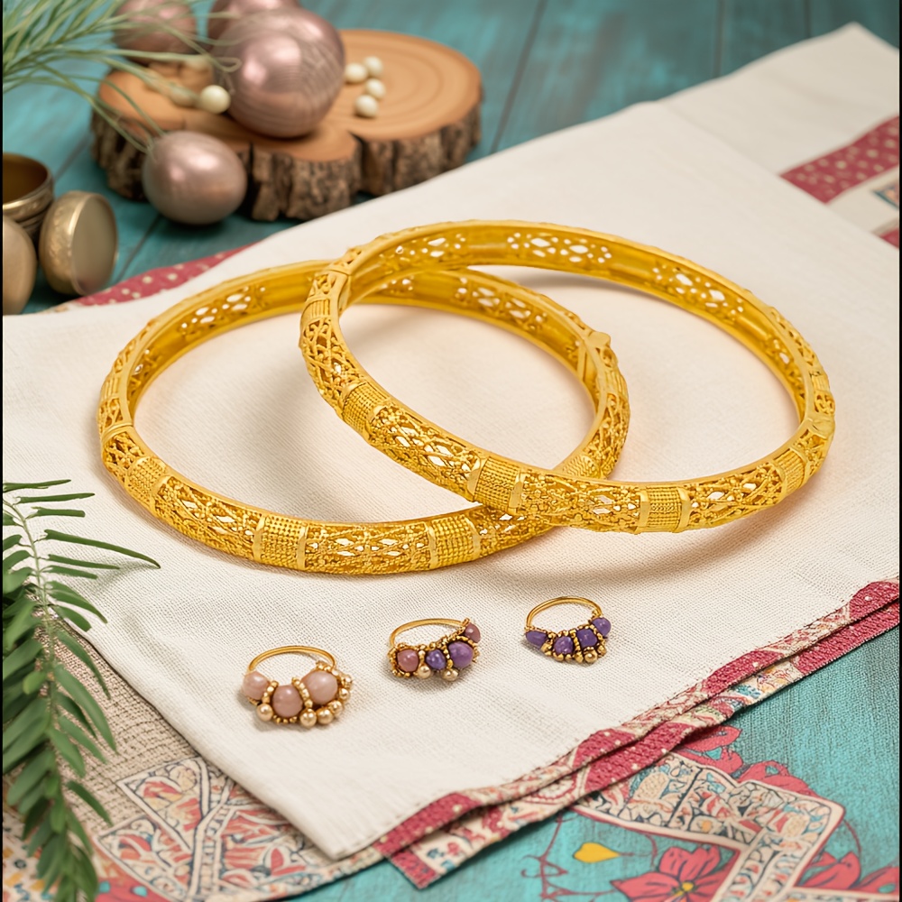 2pc Vintage Openwork Woven Bangle Bracelets Set