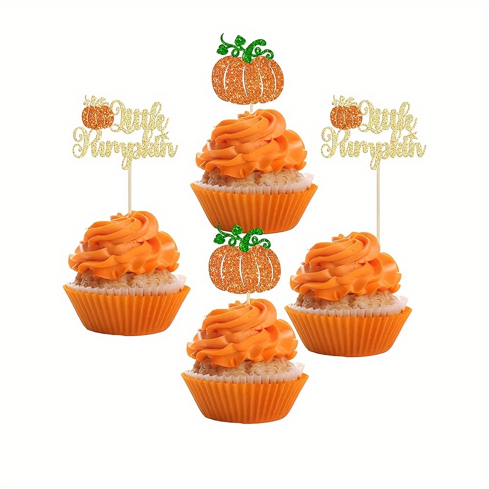 

24pcs Little Pumpkin Cupcake Toppers Glitter Baby Shower Fall Theme Cupcake Picks Pumpkin Cake Decorations For Thanksgiving Halloween Baby Shower Birthday Party Supplies