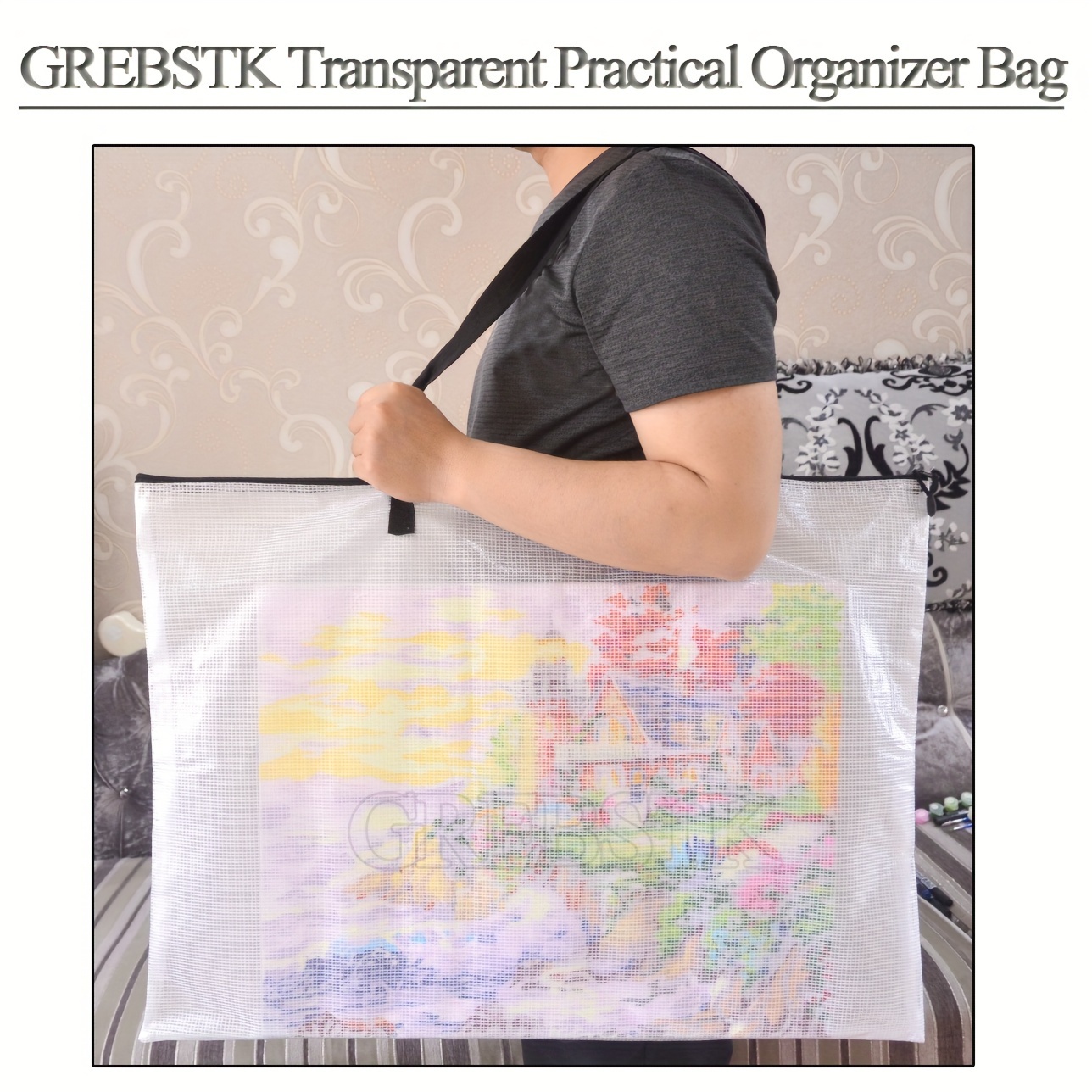 

Grebstk Transparent Pvc Organizer Bag For Artwork, Posters, Drawings, Classroom Supplies, And Hand-carry Notices - Set Of 2