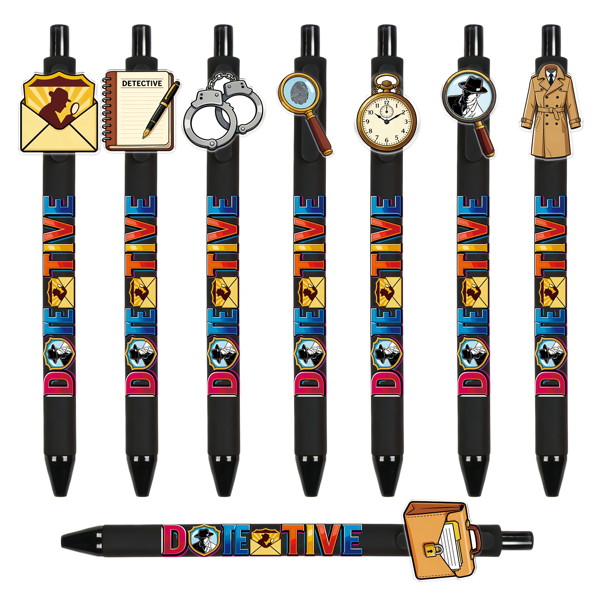 Image of 8pcs Magnifying Glass-shaped Ballpoint Pens, Writing Pens For Mystery Enthusiasts, Detective-themed Ballpoint Pens