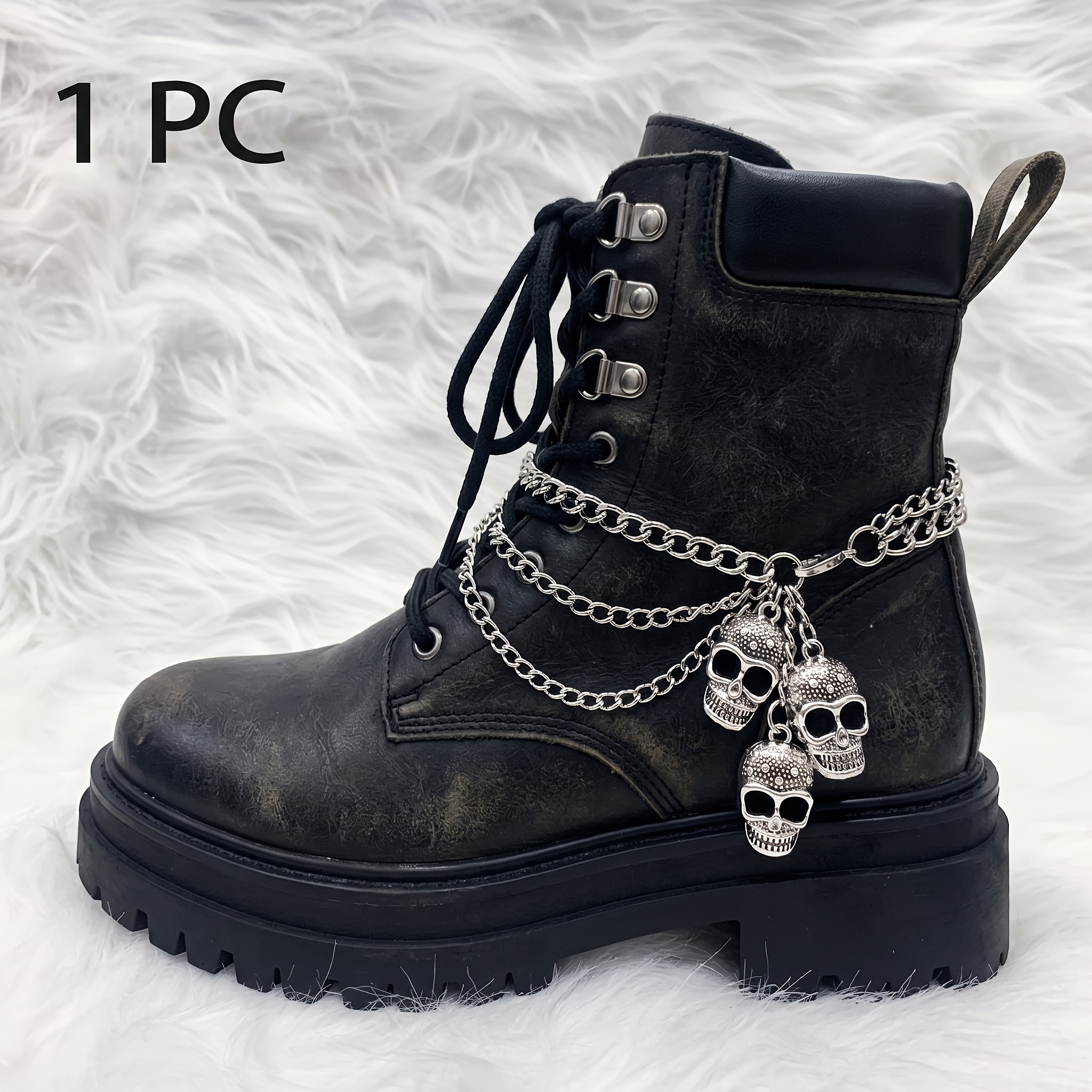 Image of 1pc / 2pcs Gothic Punk Metal Skull Hand & Halloween Bat Shoe/boot Chains – Stylish Shoe/boot Additions For Spooky Holiday Decorations
