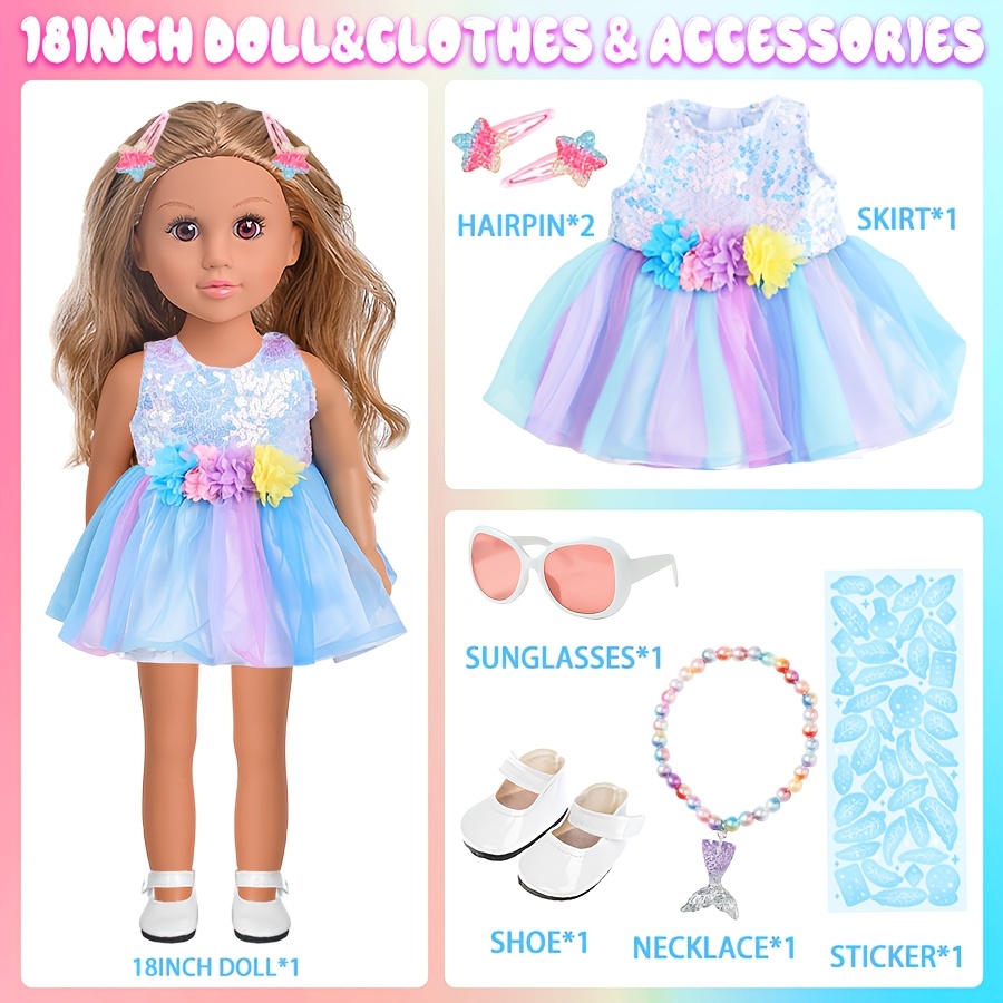 18incn 46cm doll toy set sky blue dress interchangeable Temu