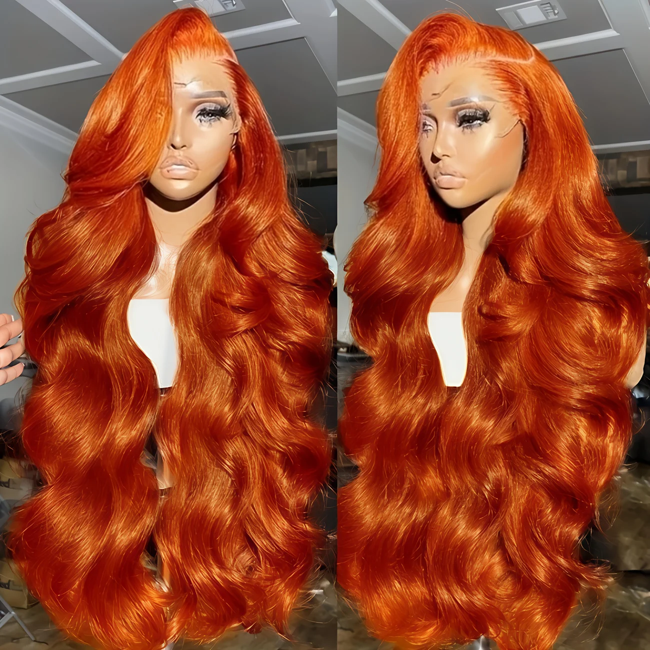 350 ginger human hair lace front wig 13x6 hd glueless wig 200 density body wave 20 38 inch for women of all versatile hairpiece highdensity hairpiece protective hairstyle beauty accessory details 2