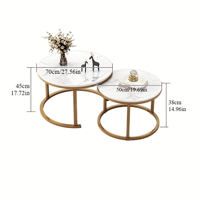 Dos Piezas, Una Grande y Una Pequeña, una Mesa de Centro Redonda Moderna con Textura de Mármol Hecha de Madera Dura para la Sala de Estar, una Mesa de Centro Circular Adecuada para Espacios Pequeños, una Mesa de Centro Redonda de Almacenamiento de Hierro Creativa Minimalista Nórdica