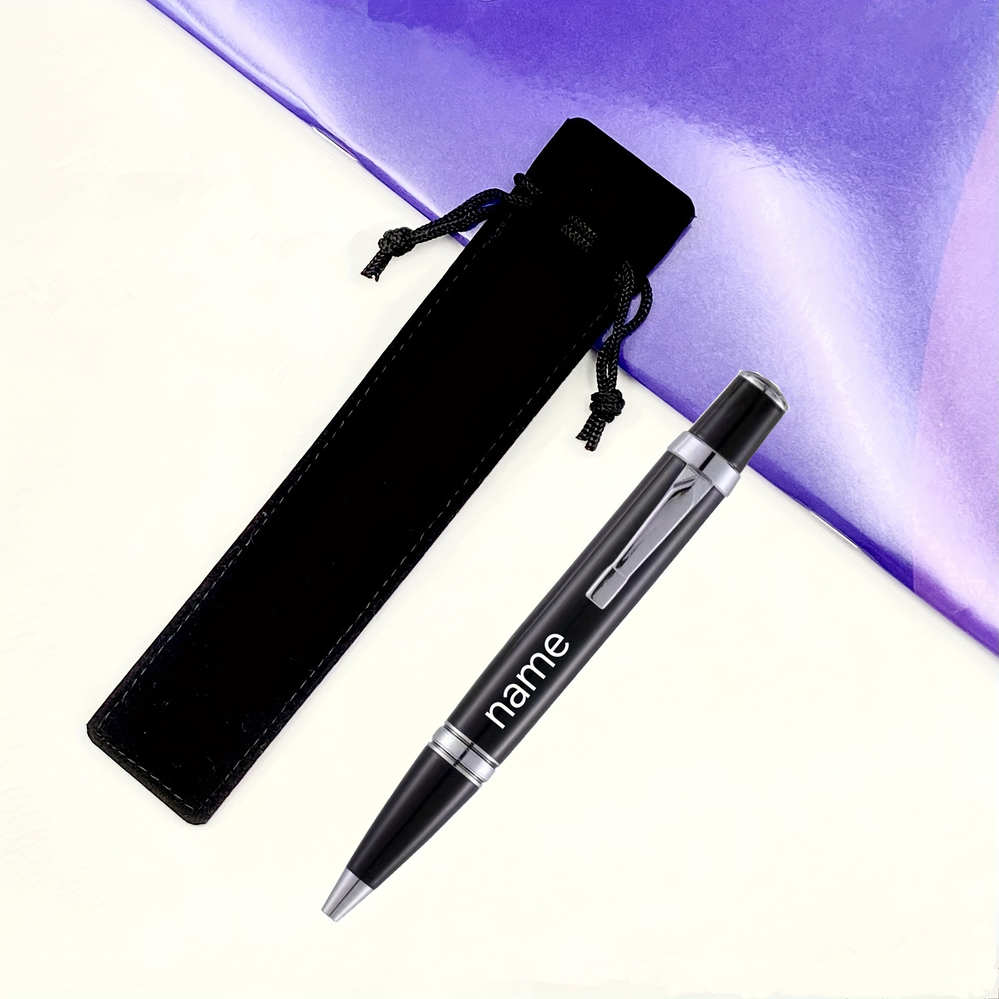 Image of 1pc Signature Pen + Flannel Bag, Creative Metal Pocket Portable Ballpoint Pen, Personalized Pocket Pen, Neutral Pen, Oil Pen. .0.7mm Filled