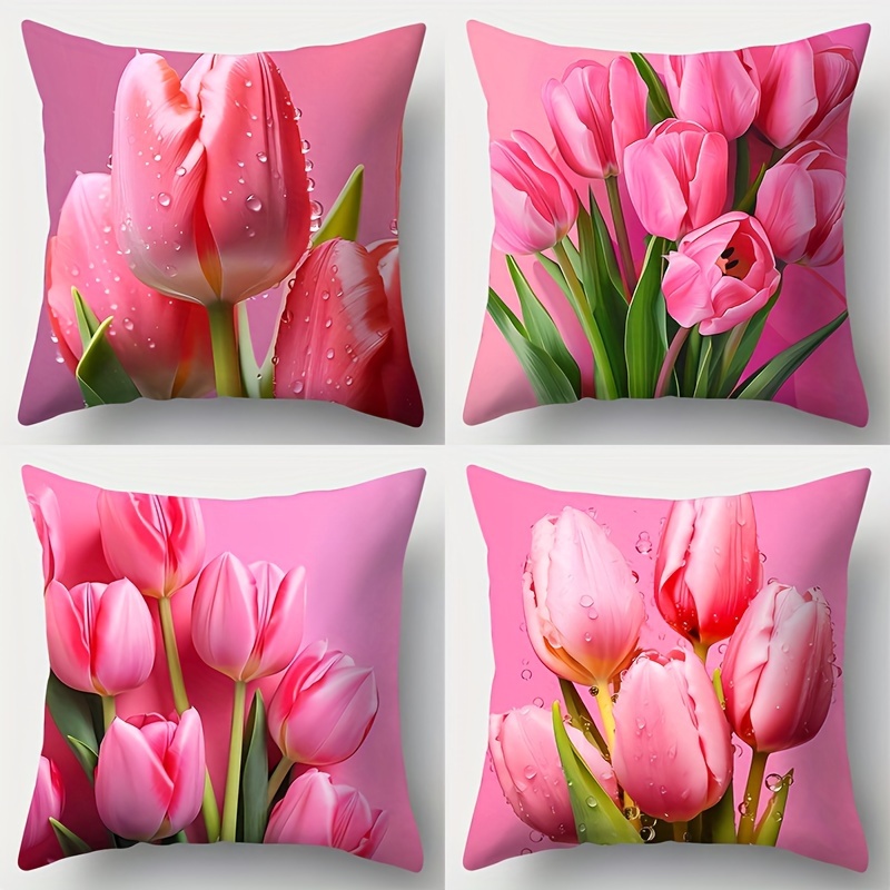 

4-pack Contemporary Style Throw Pillow Covers With Zipper Closure, 17.72" Floral Printed Cushion Cases, Polyester, For Living Room Sofa Decor - Hand Wash Only (pillow Inserts Not Included)