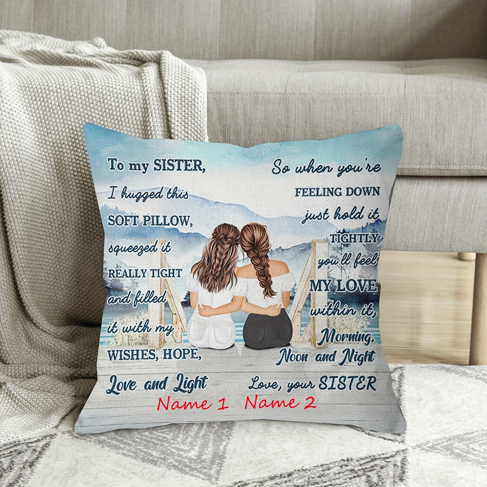 

Custom Sister Throw Pillow Cover - 18x18 Inch Soft Plush, Personalized Text, Zip Closure, Machine Washable - Sofa & Car Decor - Unique Gift For Christmas &