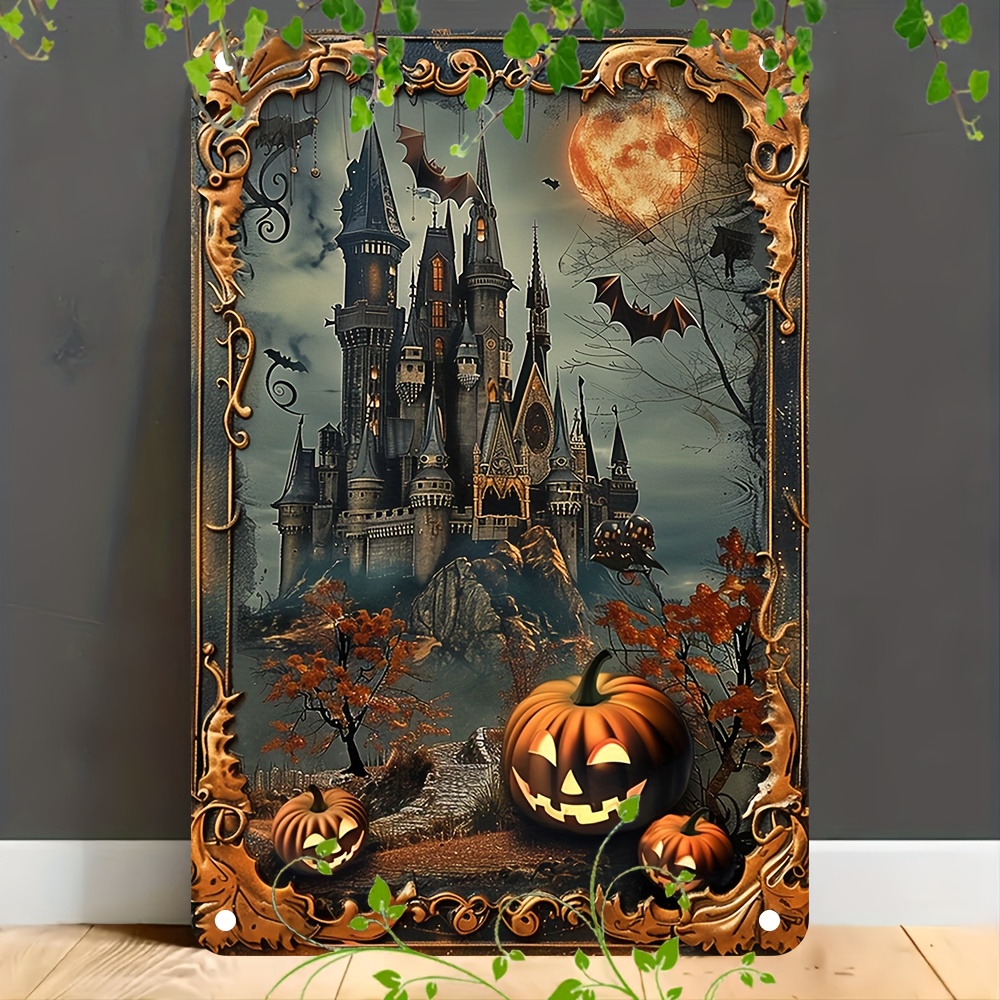 

Aluminum Halloween Decorative Sign, Uv Printed Wall Hanging Art With And Pumpkin Design, Multipurpose Weatherproof Outdoor & Indoor Display, English - 8x12 Inches