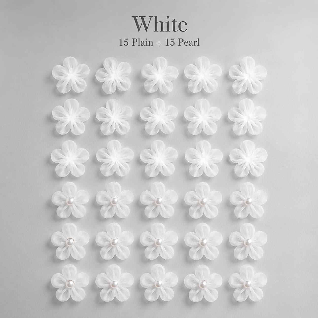 TEMU 30pcs Diy Handmade Fabric Floral Tulle Fashion Accessories Set: 3.5cm Ethereal Realistic Flowers-15 -accented   15 Plain Styles-combination Set