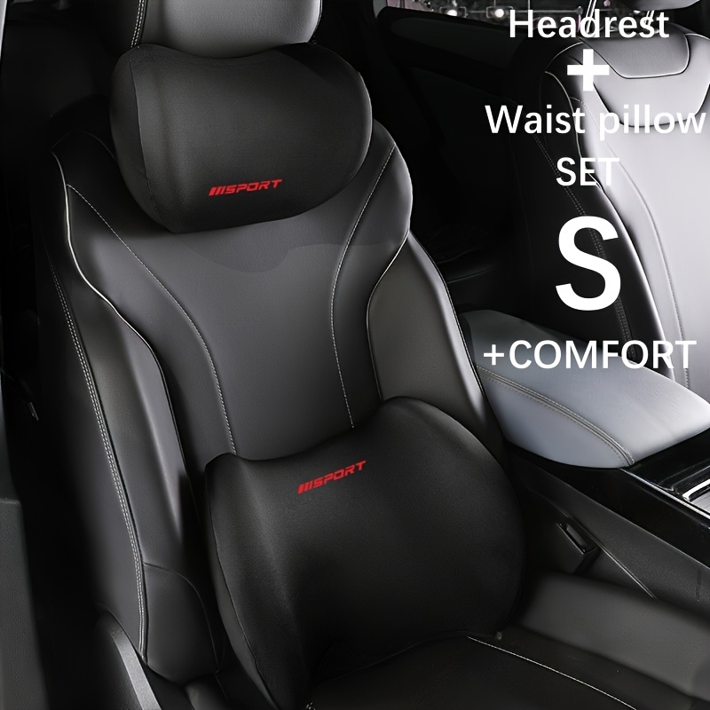 TEMU 2pcs Set: Seat Neck Pillow   Lumbar Support Cushion With Sporty Logo Design. Made Of Soft Memory Foam, This Travel Neck Pillow And Cervical