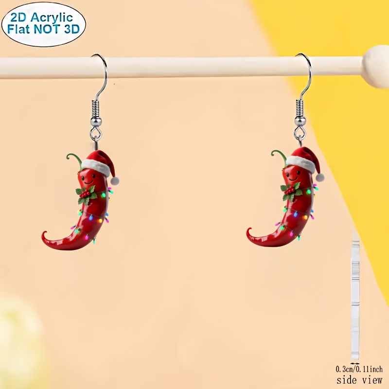 Cute Red Chili Pepper Acrylic Dangle Earrings, Perfect Gift