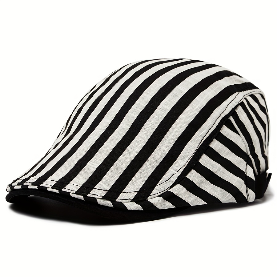 TEMU Christmas Gift Lightweight Summer Beret For Women, Stylish Vintage Striped Newsboy With A Visor, Suitable For Casual Wear And Autumn, Adjustable