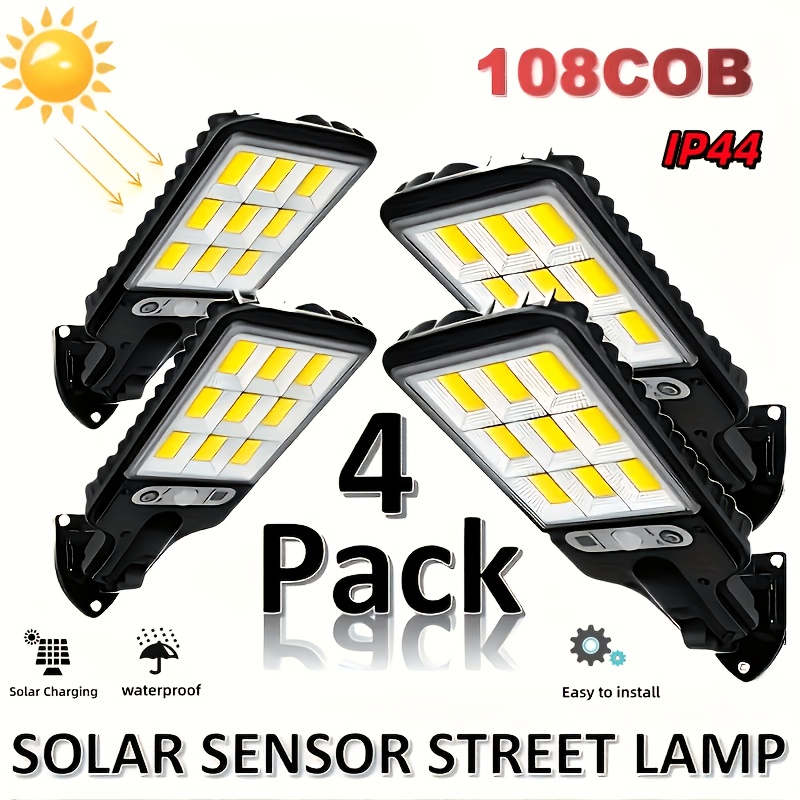 TEMU 4pcs Solar Street Light Outdoor Solar Light With 3 Waterproof Ip44 Motion Lighting Suitable For Garden Patio