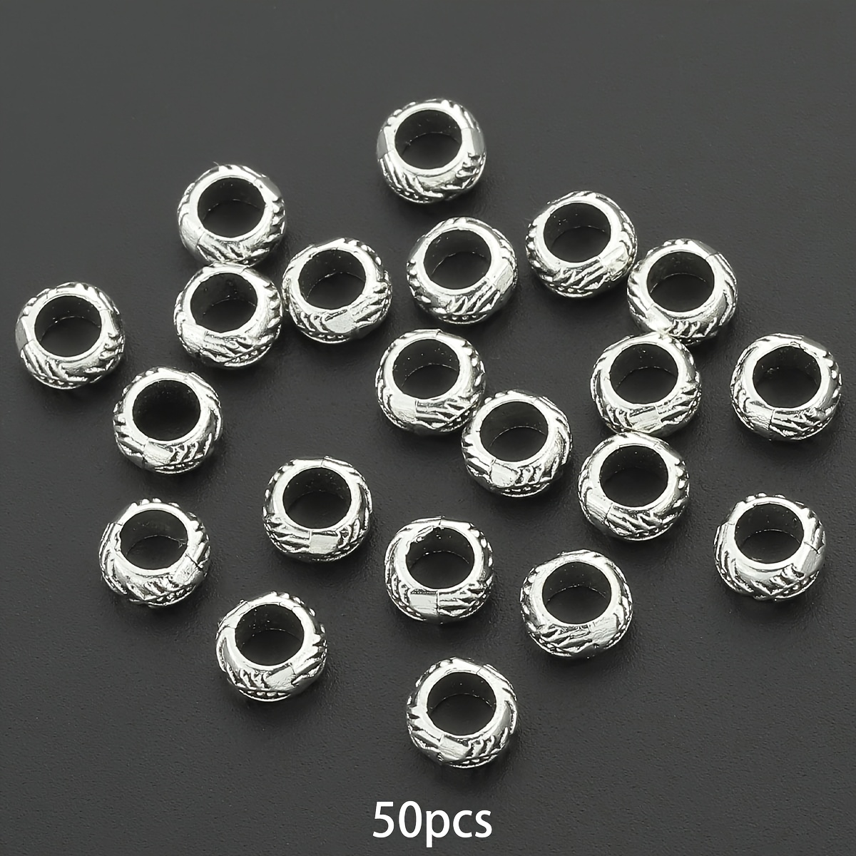 TEMU 50 Stück Legierung Runde Spacer Perlen, ca. 6 mm, "Evil Eye" Lochperlen, Dekorative Perlen, Dreidimensionale Gerade Loch Perlen, Perlenverbinder