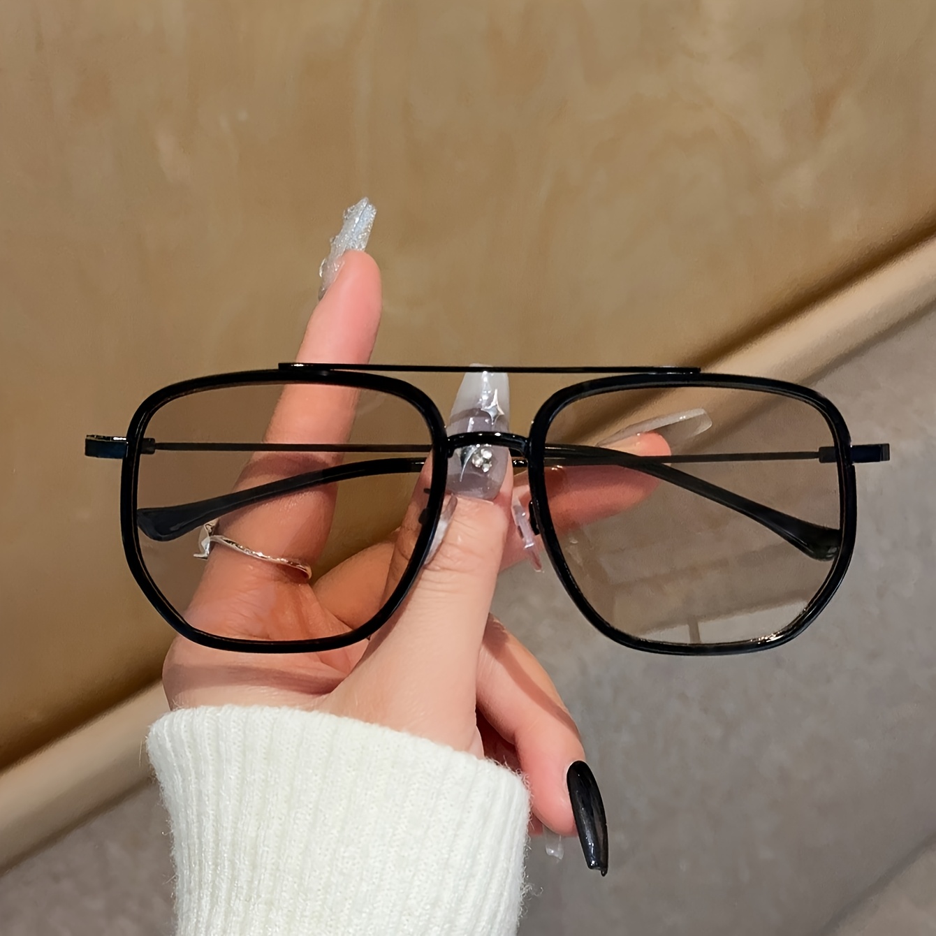 Image of 1pc Double-bridge Vintage Fashion Boho Glasses Suitable For Women Clothing Accessories