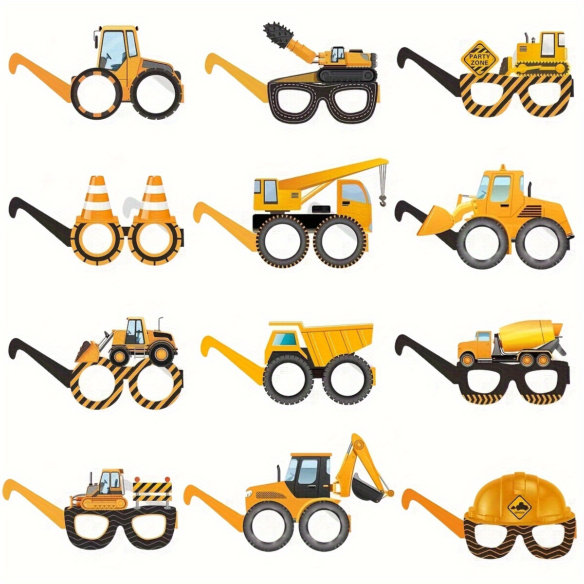 

6pcs Construction Vehicle Theme Party Photobooth Props - Excavator, , Truck, Helmet Glasses - Paper Party Decorations For Baby Shower, Birthday, Engineering Themed Events