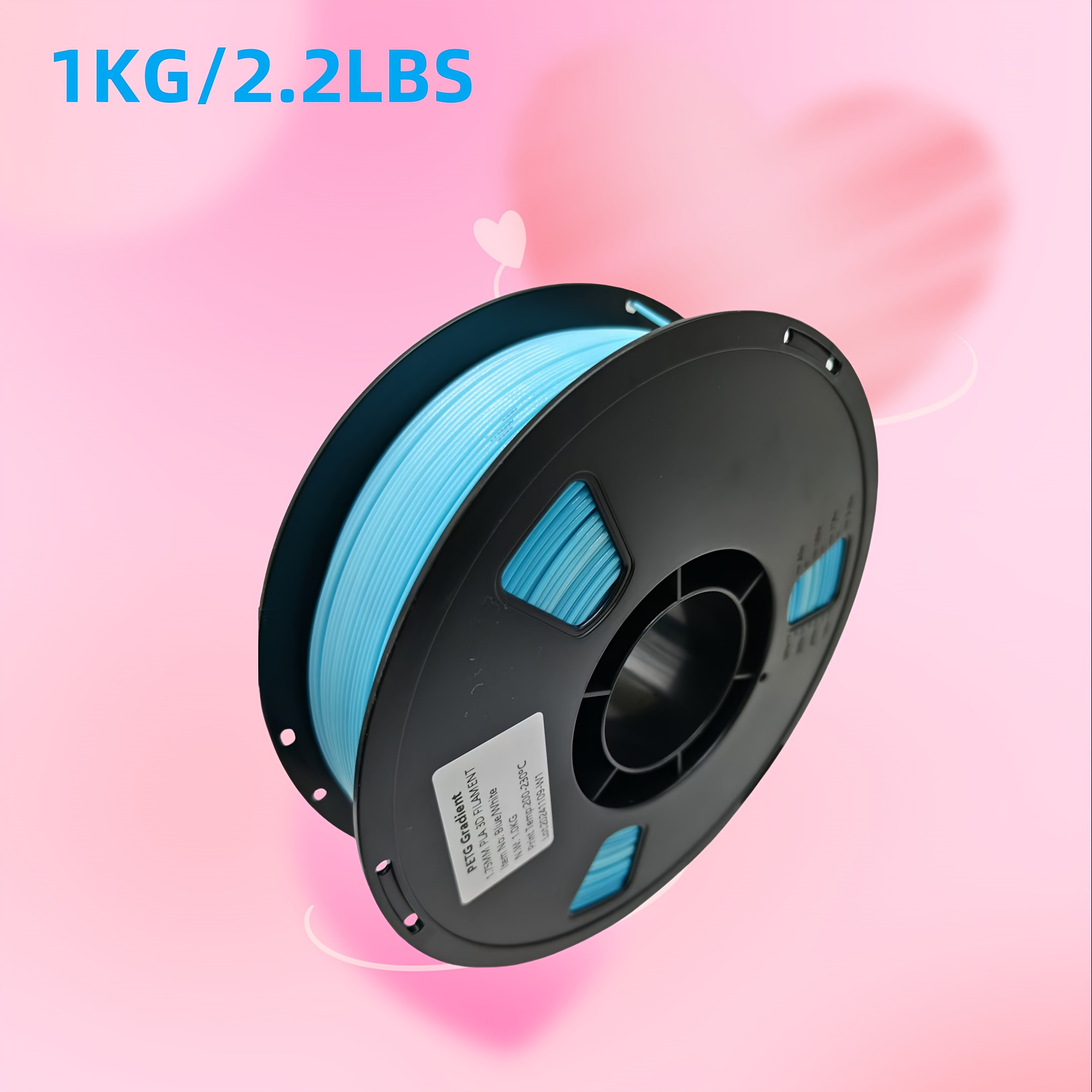Image of Petg Filament 1.75mm, Color Change Blue To White Gradient Filament With Light Transmission Feature, Translucent Petg Filament 1kg (2.2lbs) Spool