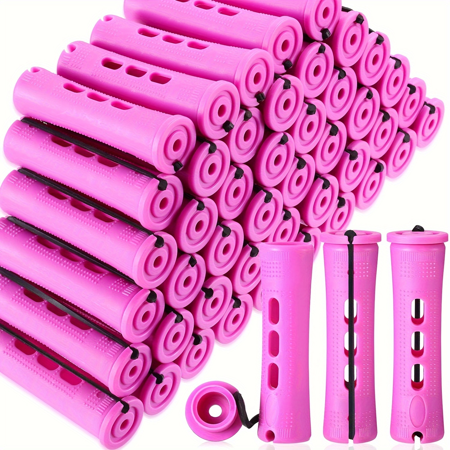 

12pcs Hair Styling Set: Perm Rods, Rods & Steel Pin Tail Comb - For All Hair Types - Pink