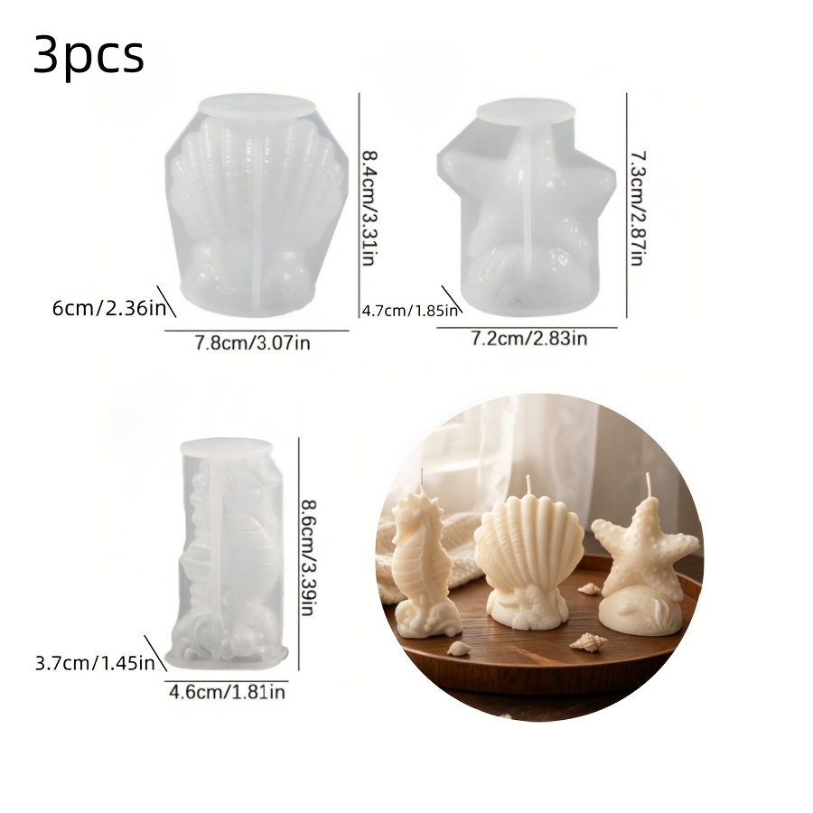 TEMU Clay Mold, 3pcs Set Of Silicone Molds, Ocean Element Seahorse Starfish Shell Decoration Ornament Gypsum Resin Mold, Aromatherapy Candle Mold,