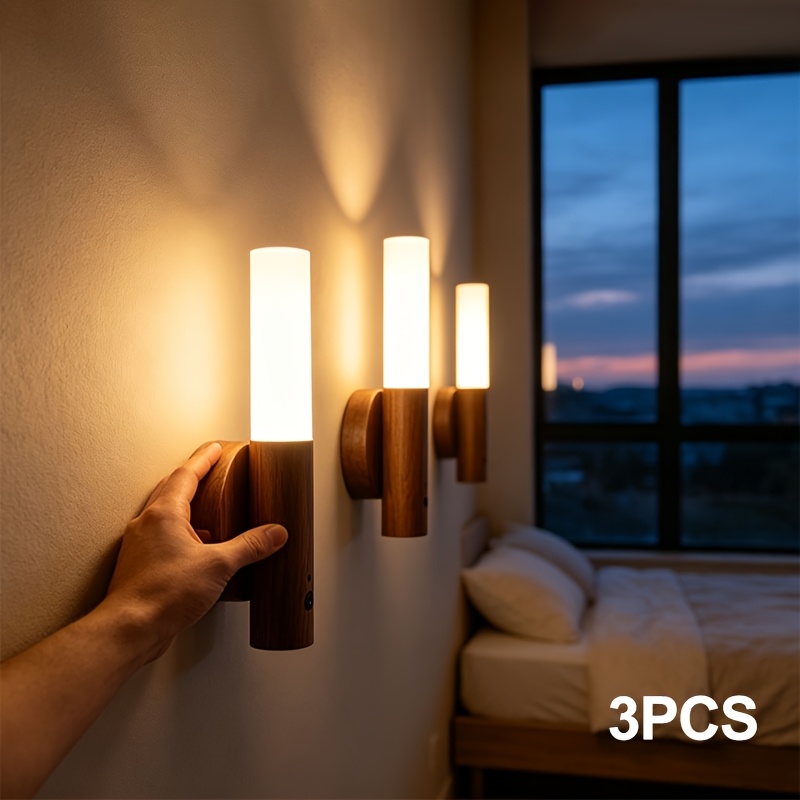 Detachable Magnetic Wooden LED Wall Sconce Night Light