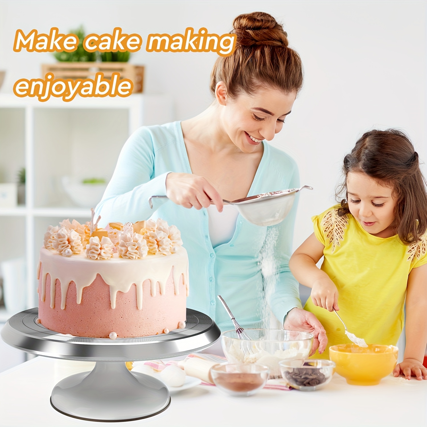 White/Pink Baking Cake Turntable And Decoration Table, Rotating Household Baking Tools, 25.4 cm Cake Turntable And Cake Decoration Table, Household Baking Tools Plastering