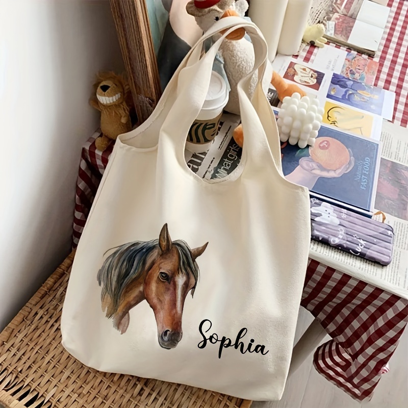 Image of 1pc Customized Floral Tote Bag, A Literature Shoulder Bag Featuring An , Perfect For Books And Travel. This Harajuku-style Canvas Handbag Makes A Great Gift For Her, For