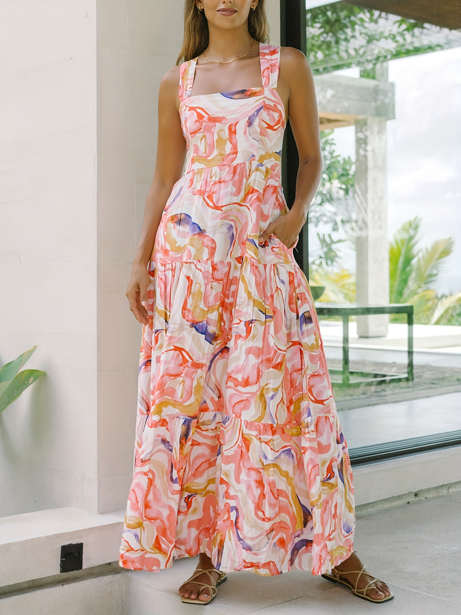 womens flowy a line maxi cami dress floral print wide - Temu