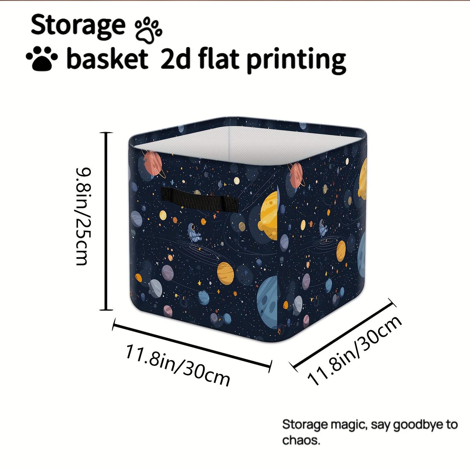 TEMU 1pc Foldable Storage Box, Sturdy Foldable Storage Basket With Handles, Universe Planet Astronaut Printed Storage Basket, Size: 30cm×30cm×25cm,