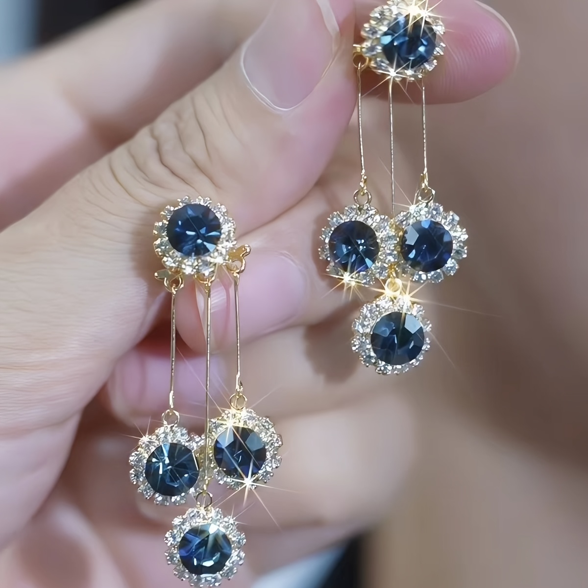 TEMU Exquisite Luxurious Synthetic Zirconia Tassel Earrings Women's Fashionable Elegant Party Earrings Bride Engagement Wedding Jewelry Gift