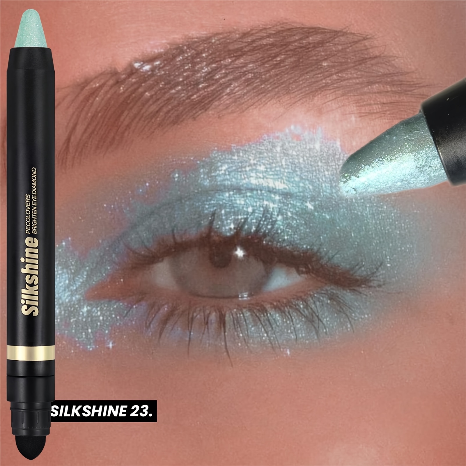 Image of 1pc Pecolovers Waterproof & Sweatproof Glitter Eyeshadow Pencil - Creamy Metallic Shimmer Suitable For Smoky Looks, Sparkling Eye Makeup With Glitter Stick, For Daytime & Night Out, For Skin