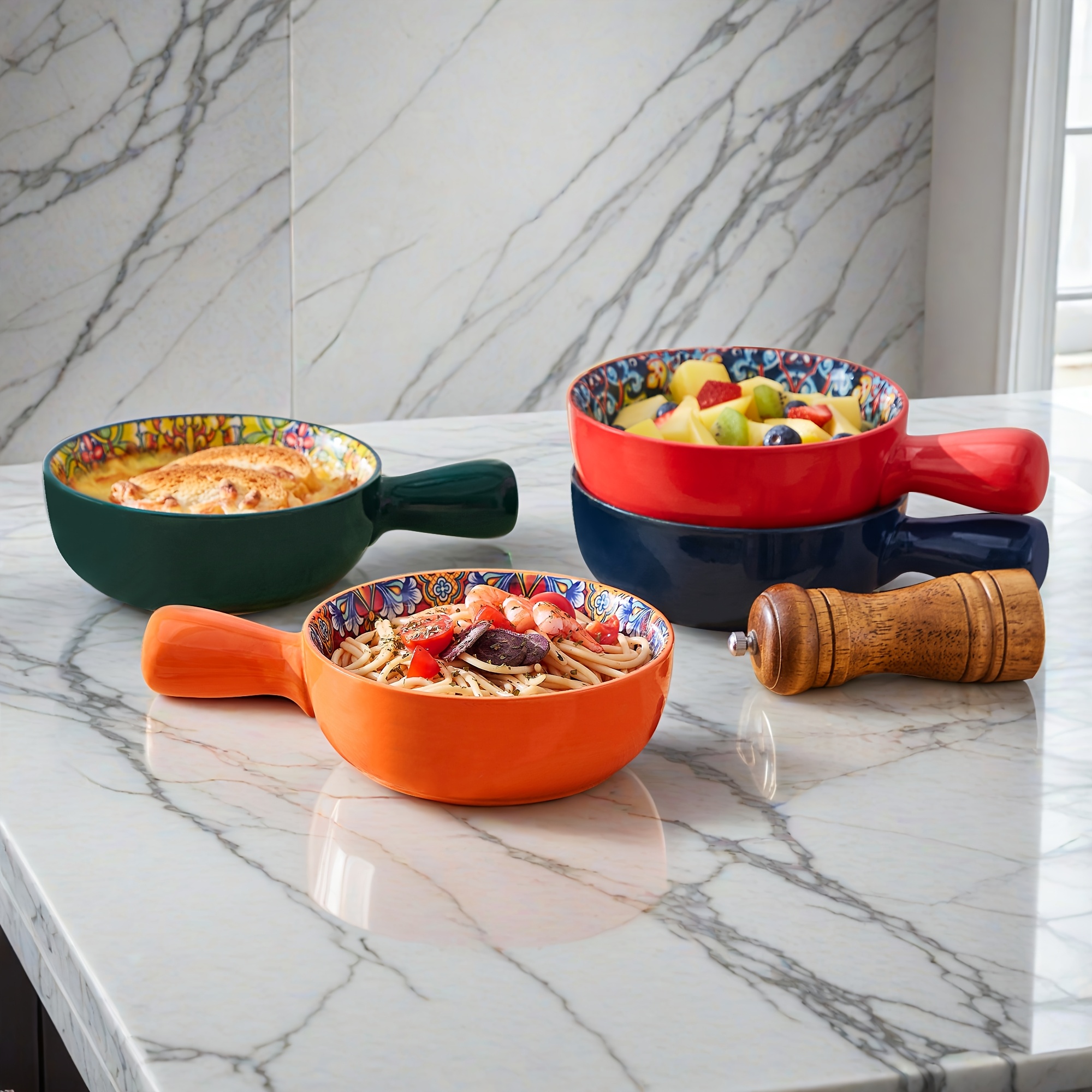 Image of French Onion Soup Bowls, 23 Ounce Ceramic Soup Bowls With Handles, For Chili, Beef Stew, Oven Microwave Dishwasher Safe, Set Of 4