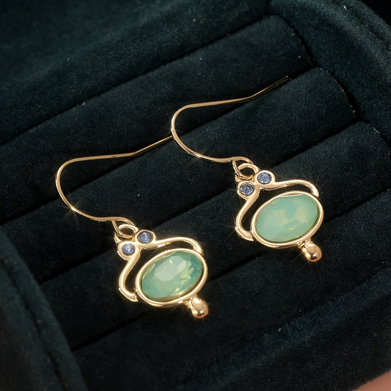 Women's Golden Green Stone Dangle Earrings, Everyday Wear