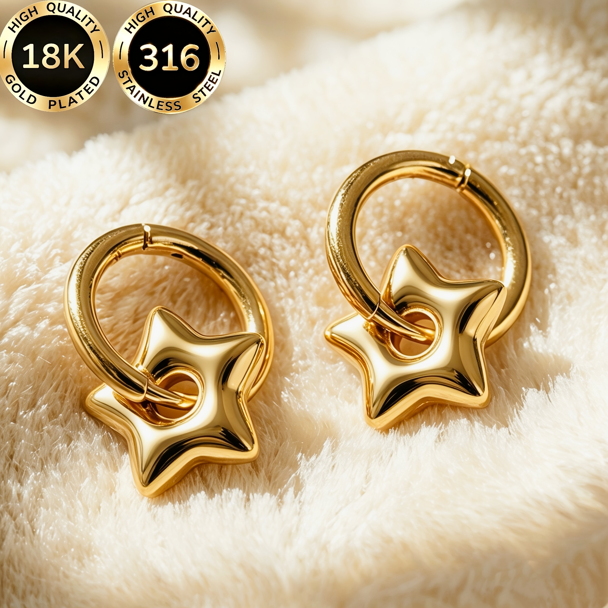Women's 18K Gold-Plated Hypoallergenic Dangling Pentagram Earrings